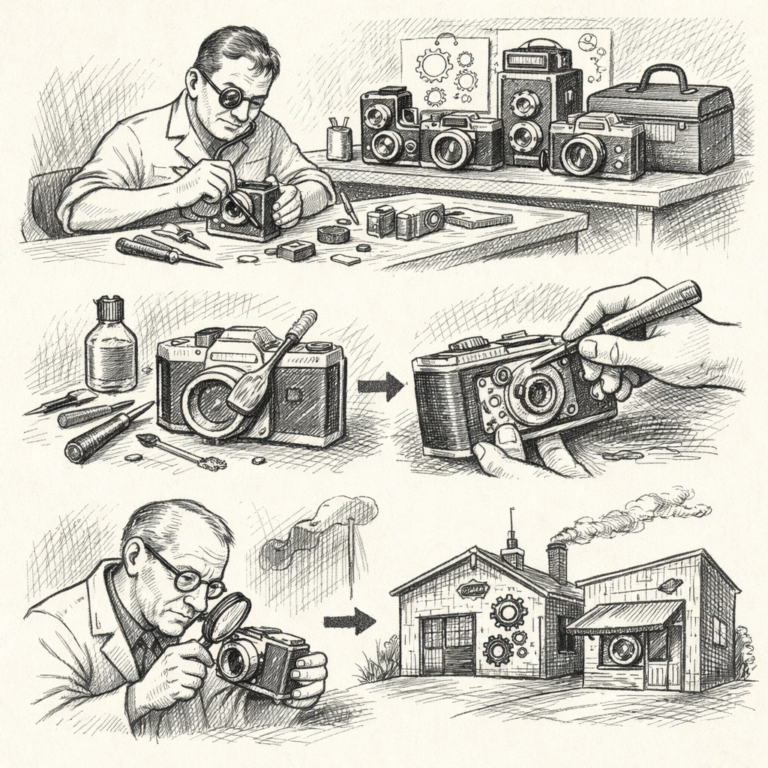 Kamerareparaturen klassischer Kameras und Ausrüstung.